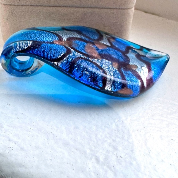 💙 Stunning Vintage Murano Italian Glass Leaf Necklace Pendant 💙 - Picture 8 of 14